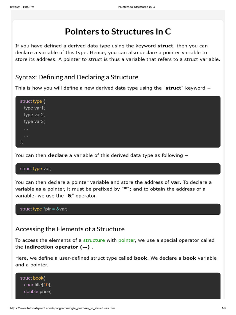 Pointers To Structures in C | PDF | Pointer (Computer Programming ...