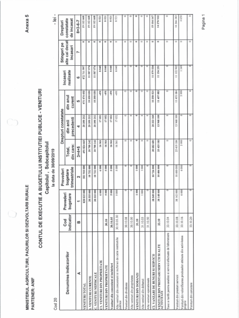 Executie Bugetara Venituri Anexa 5 2019 | PDF