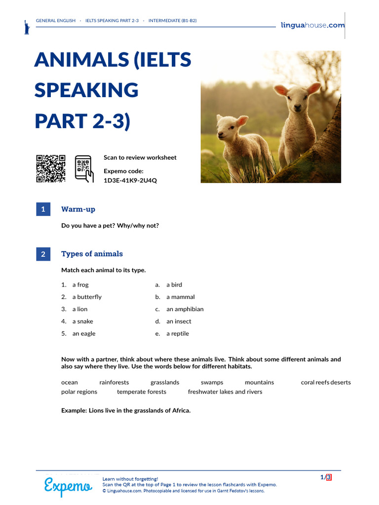 Animals Ielts Speaking Part 2 3 American English Teacher Pdf