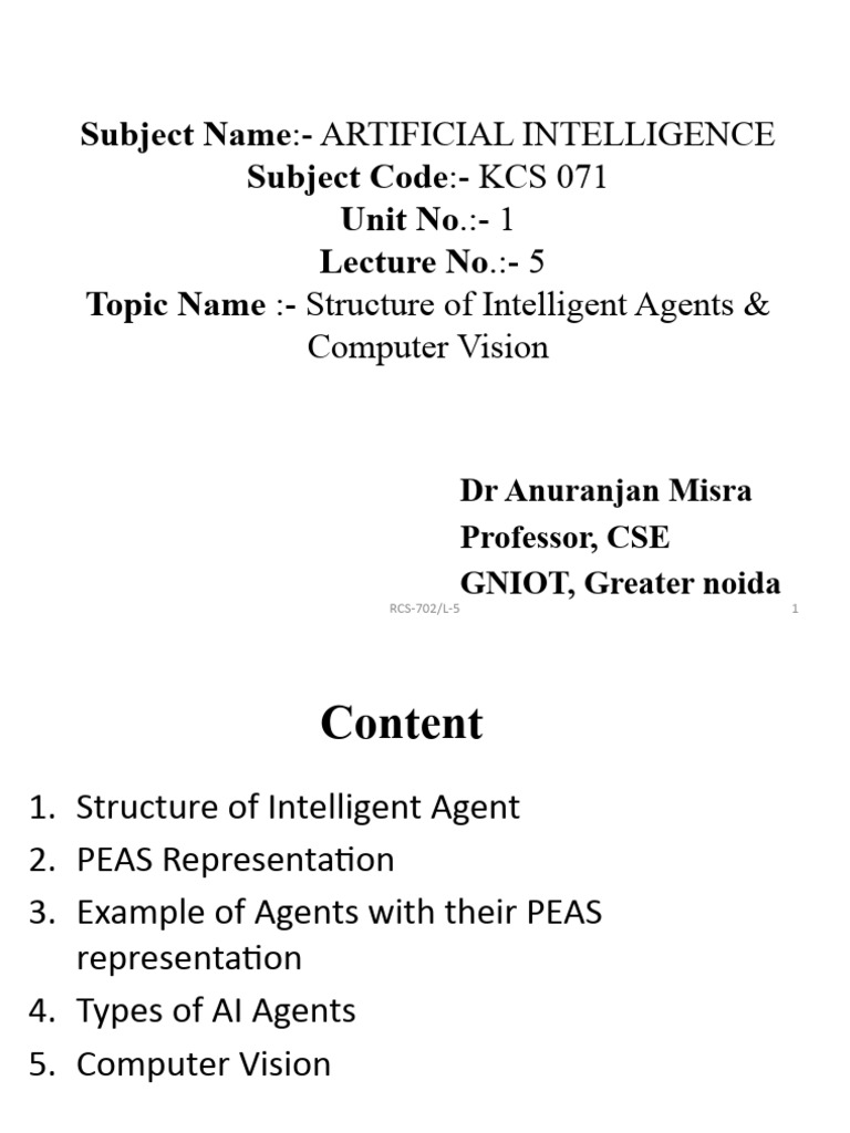 RCS702 Unit1 Lecture-5 | PDF | Computer Vision | Artificial Intelligence