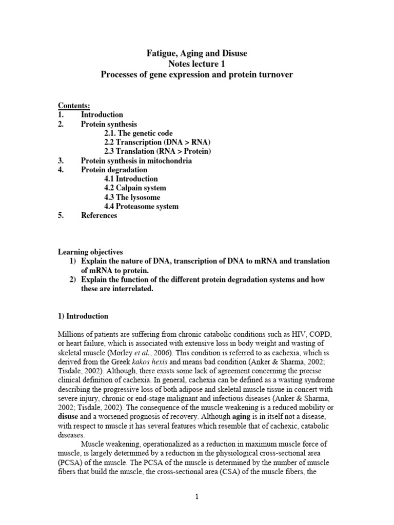Fatigue, Aging and Disuse | PDF | Translation (Biology) | Ribosome