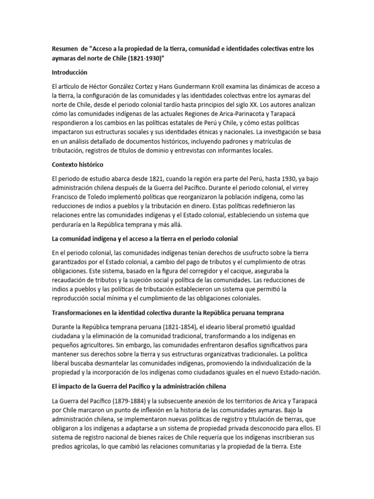 Resumen - Acceso A La Propiedad de La Tierra | PDF | Chile | Nueva españa