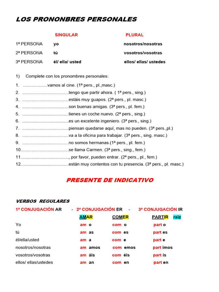 Presente de Indicativo Regular e Irregualr - Alternancias | Descargar ...