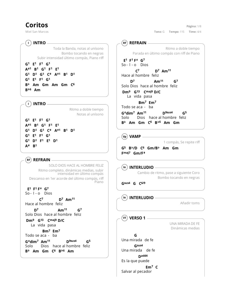 Coritos Miel San Marcos Coritos G T8fqtk Pdf Notación Musical