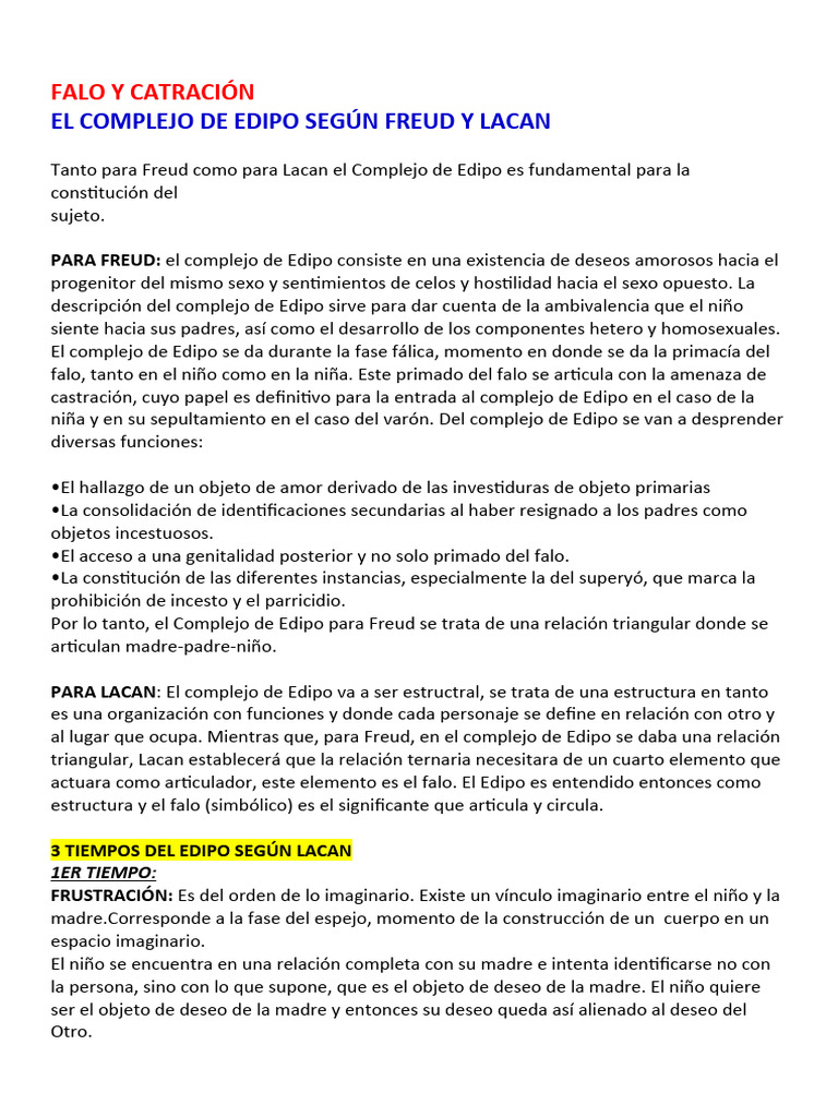 Falo y Catración - Psicoanalisis | PDF | Complejo de Edipo | Jacques Lacan