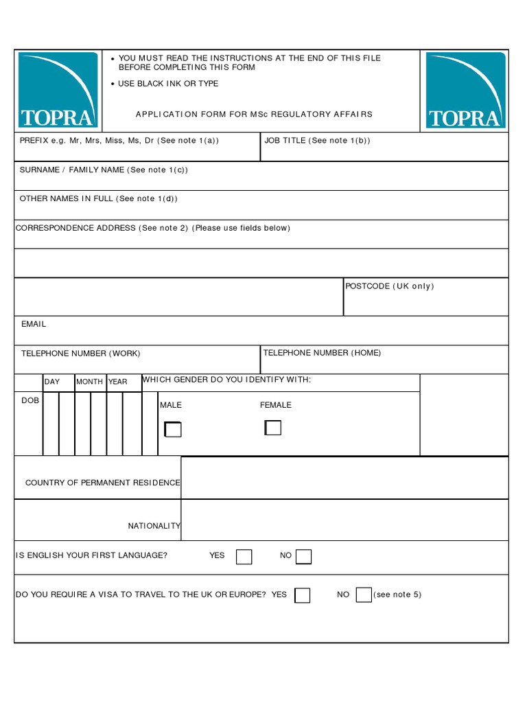 MSc Regulatory Affairs Form | PDF | International English Language ...