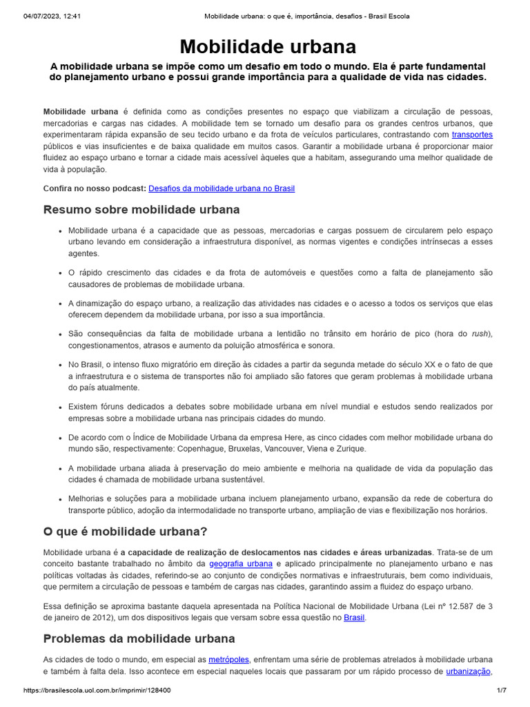 Mobilidade Urbana - o Que É, Importância, Desafios - Brasil Escola ...