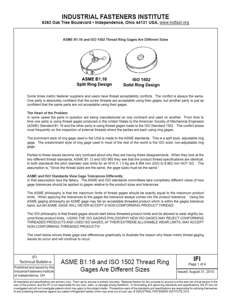 ASME B1 16 and ISO 1502 Thread Ring Gages Are Different Sizes | PDF