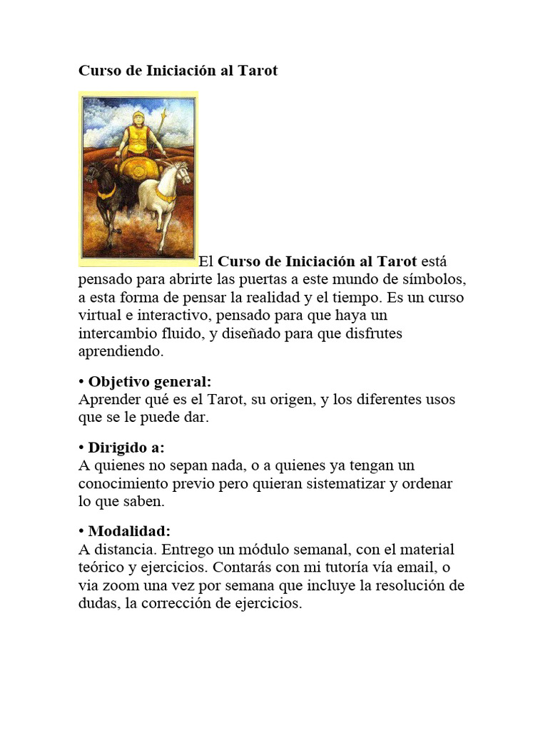 Curso de Iniciación al Tarot Online | PDF | Tarot | Arcanos Mayores