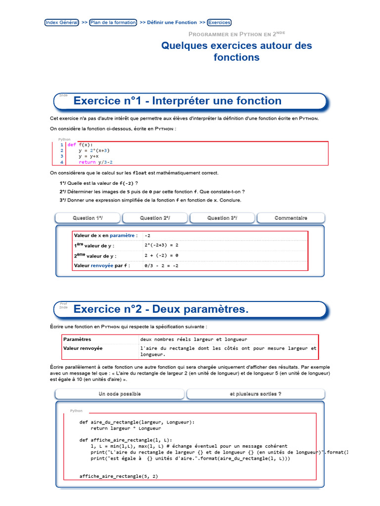 Exercices de fonctions en Python 2nde | PDF | Python (Langage de ...