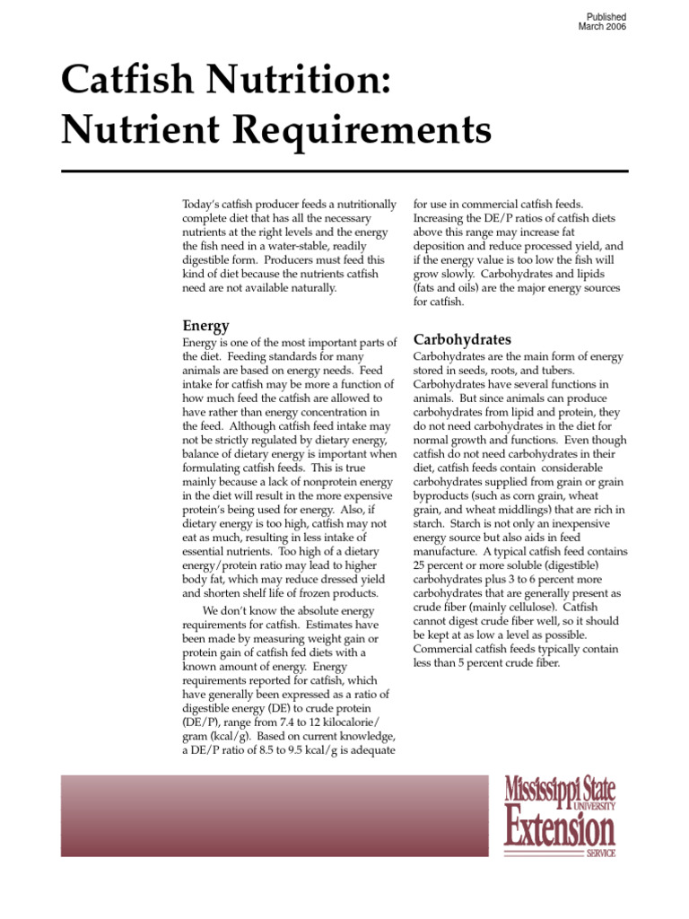 Catfish Nutrition Nutrient Requirements PDF Food Energy Nutrients