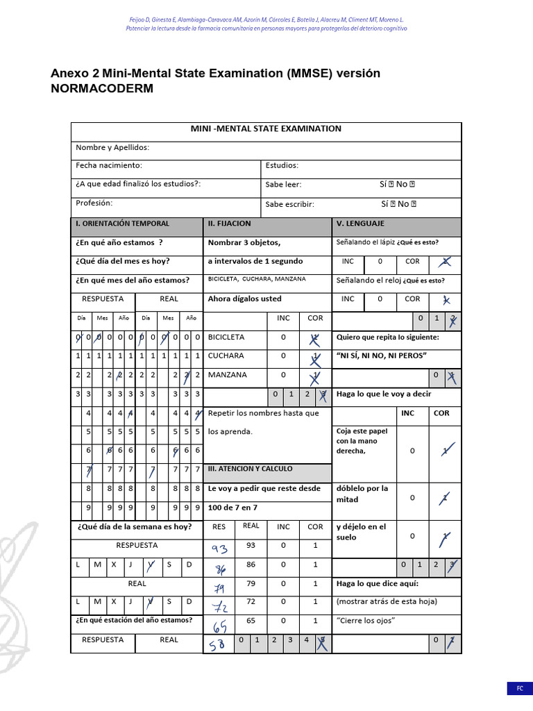 2 Mini-Mental State Examination | PDF | Diagnostico medico | Memoria