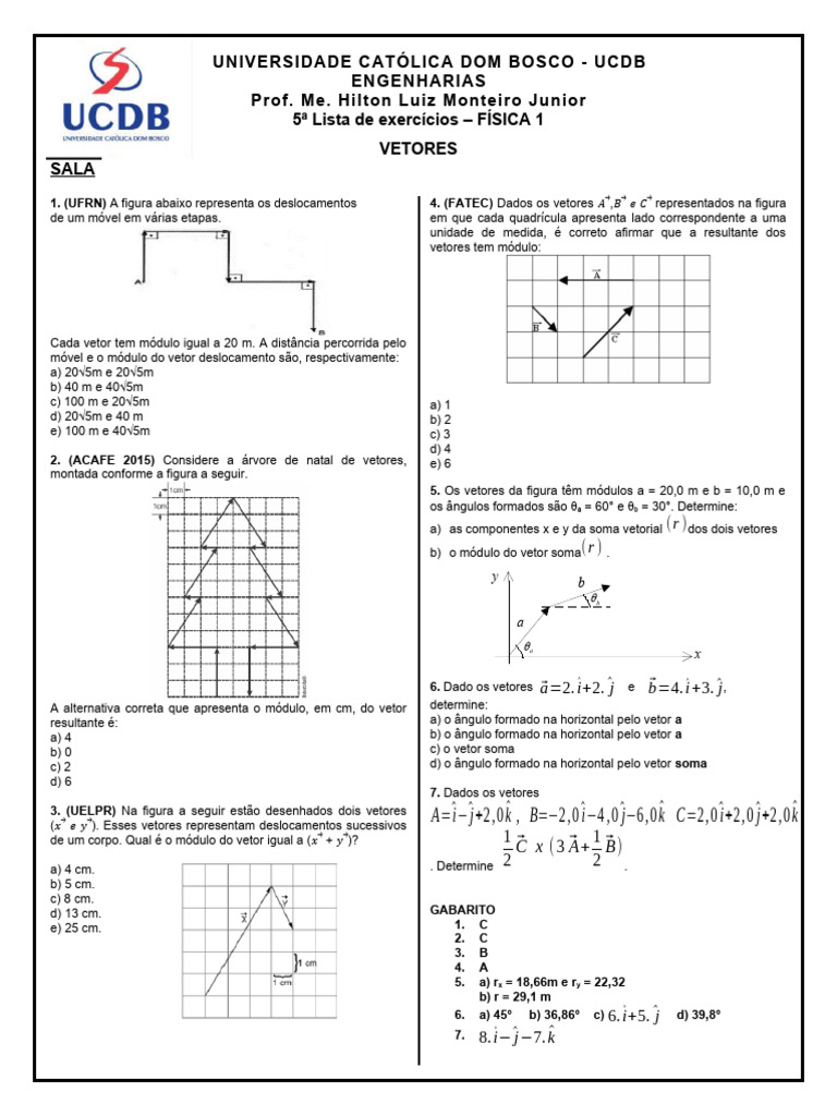 Exercícios de Física: Vetores e Resultantes | PDF | Vetor euclidiano ...
