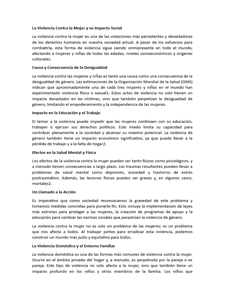 Impacto Social de la Violencia de Género | PDF | La violencia contra ...