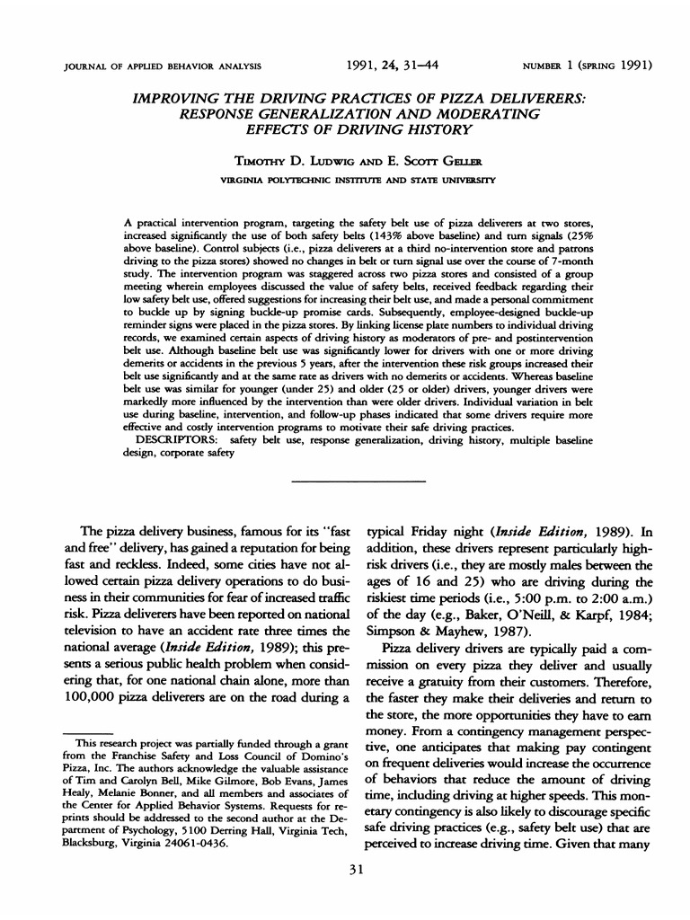 Ludwig et al 1991 journal of applied behavior analysis pdf safety