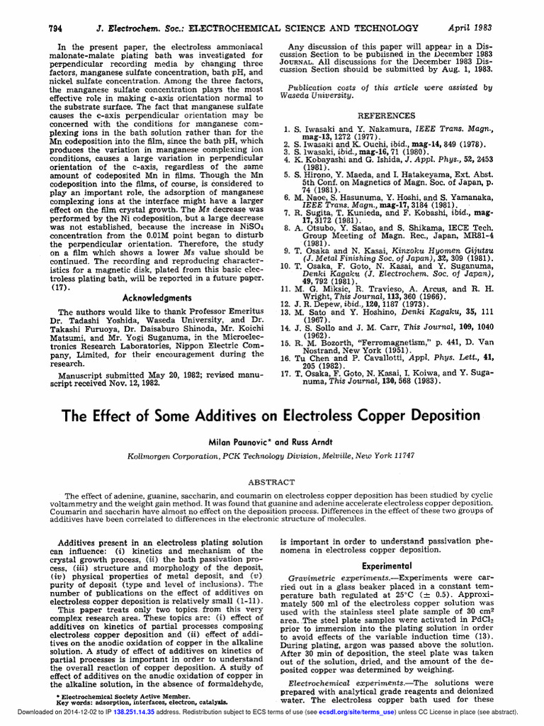 Effect of Some Additives On Eletroless Platting | PDF | Redox ...