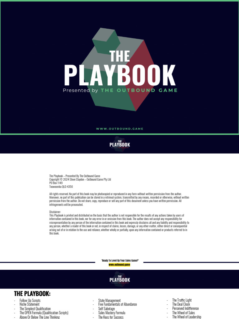 The Playbook By The Outbound Game Pdf Mindset Risk