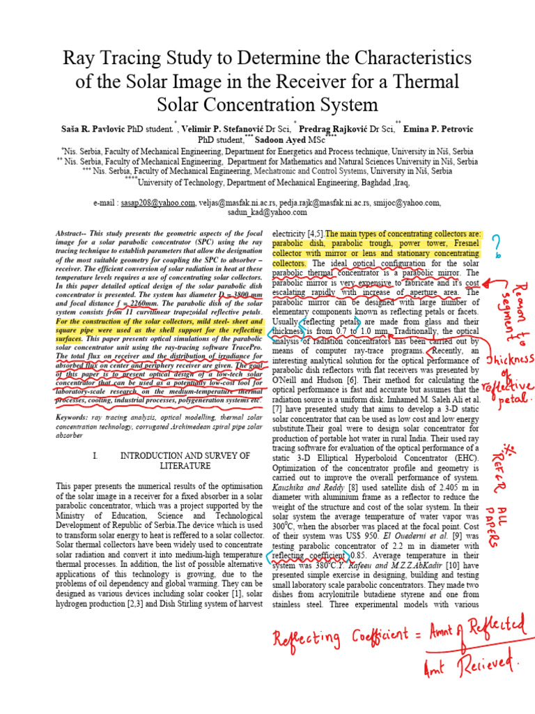 Ray Tracing Study For Solar Parabolic Concentrator | PDF | Optics ...