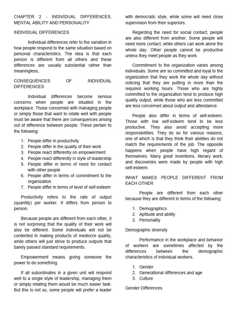 Individual Differences in Workplace Dynamics | PDF | Intelligence ...