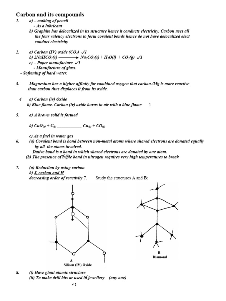 Carbon and its compounds ans pdf carbon chemical bond