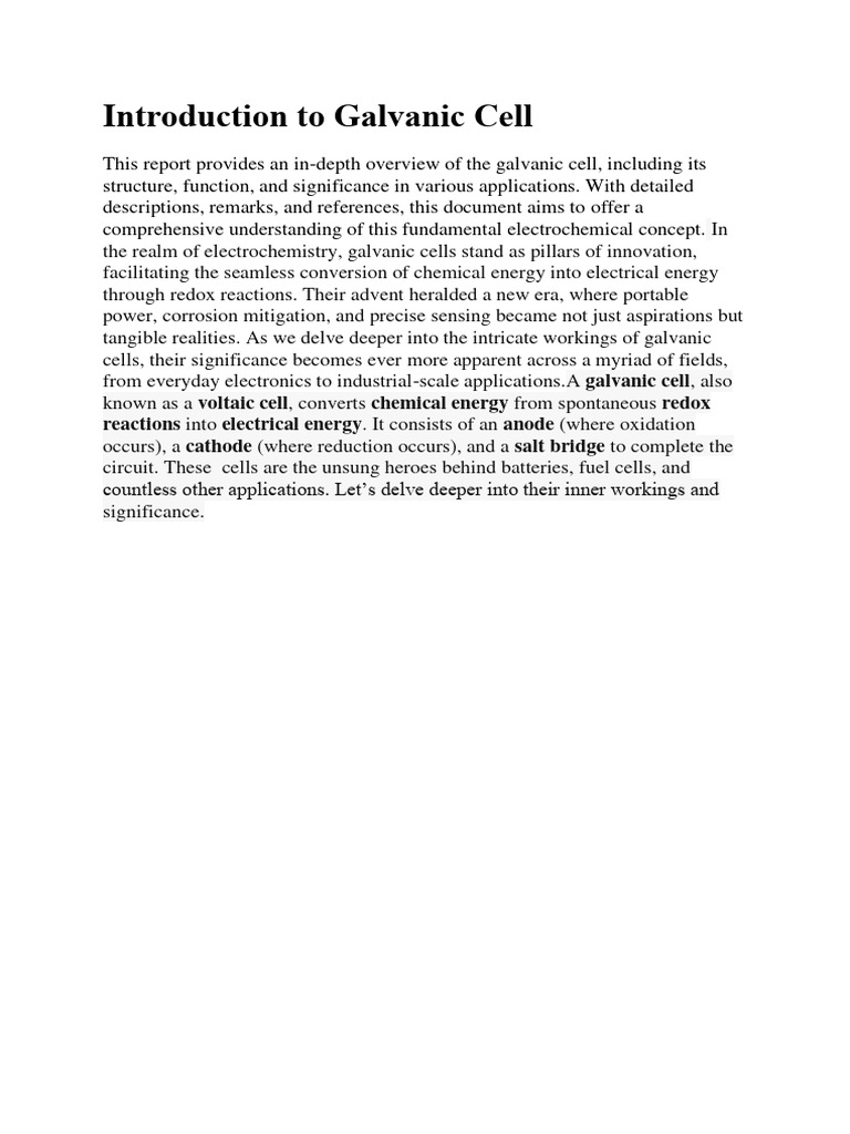 Introduction To Galvanic Cell Pdf Electrode Electrochemistry