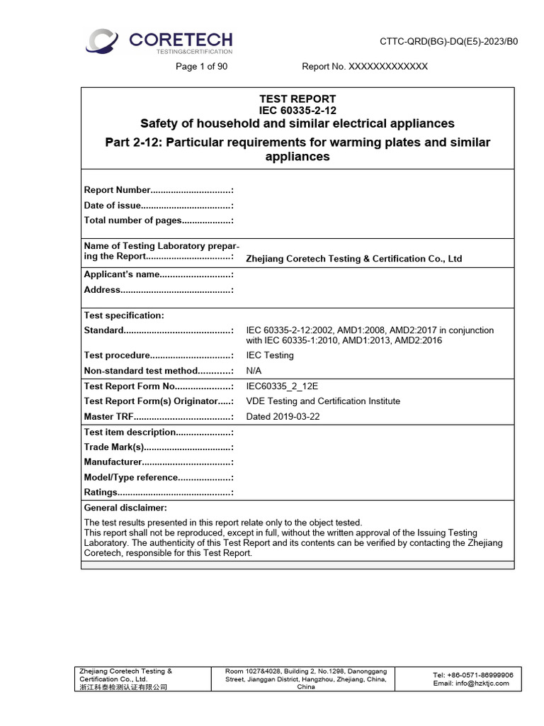 Cttc qrd bg dq e5 2023 iec 60335 2 12 trf download free pdf