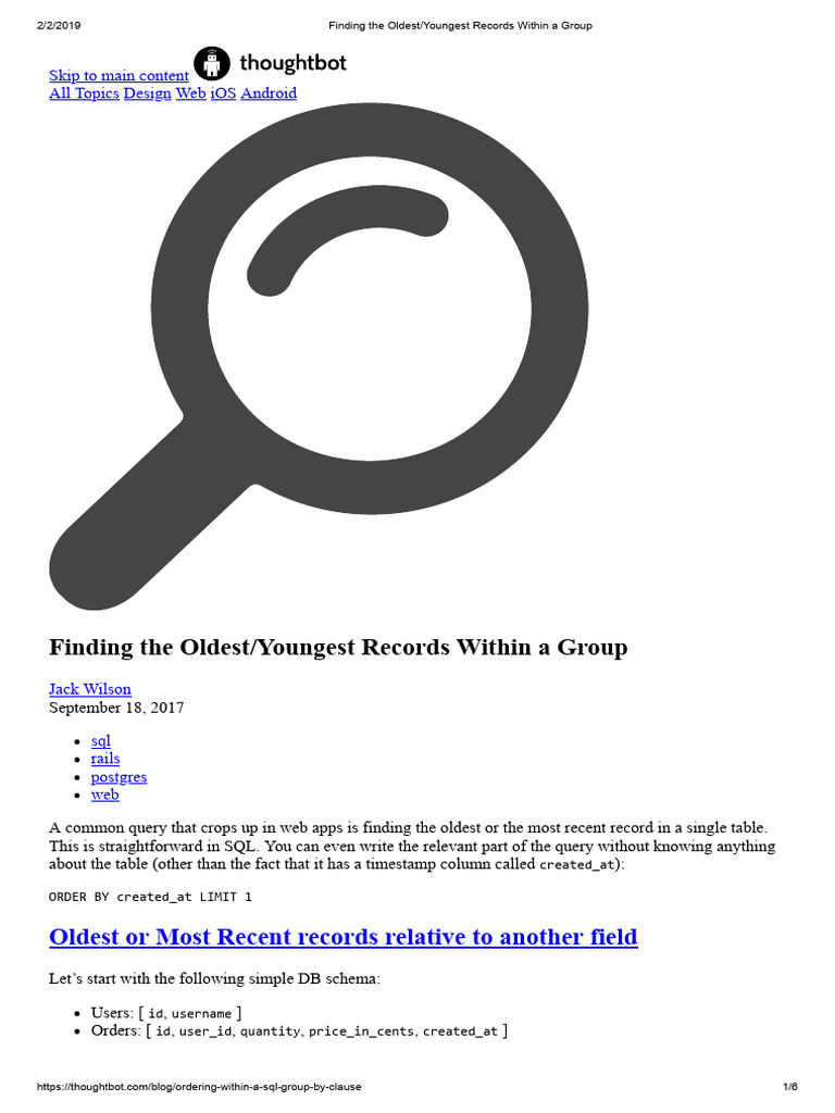 Finding The Oldest - Youngest Records Within A Group | PDF | Bonds ...