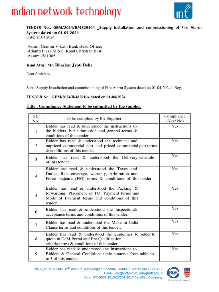 Compliance Of Boq Specification And Supporting Document Pdf