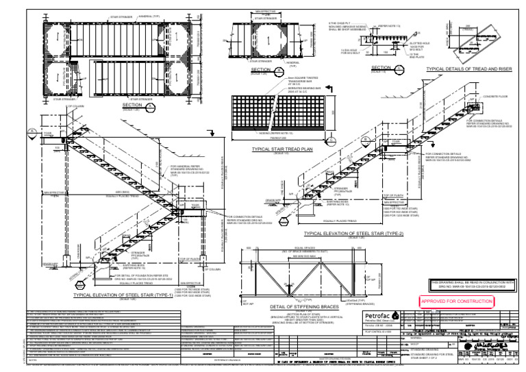 Steel Staircase Detail and Elevation Plan | PDF | Stairs ...