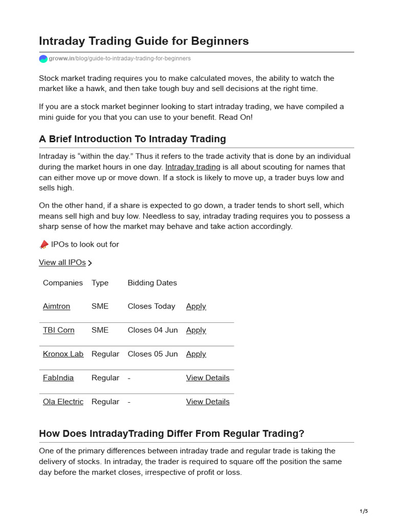 Groww App Intraday Trading Guide | PDF | Day Trading | Order (Exchange)