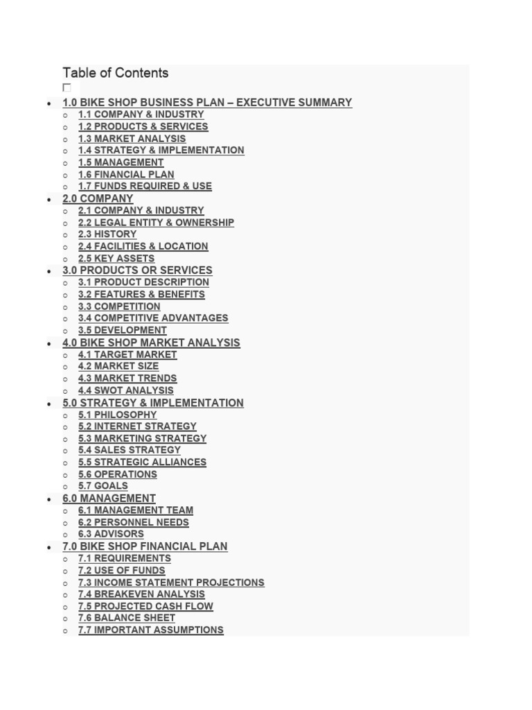Bike Shop Business Plan Overview | PDF | Balance Sheet | Retail