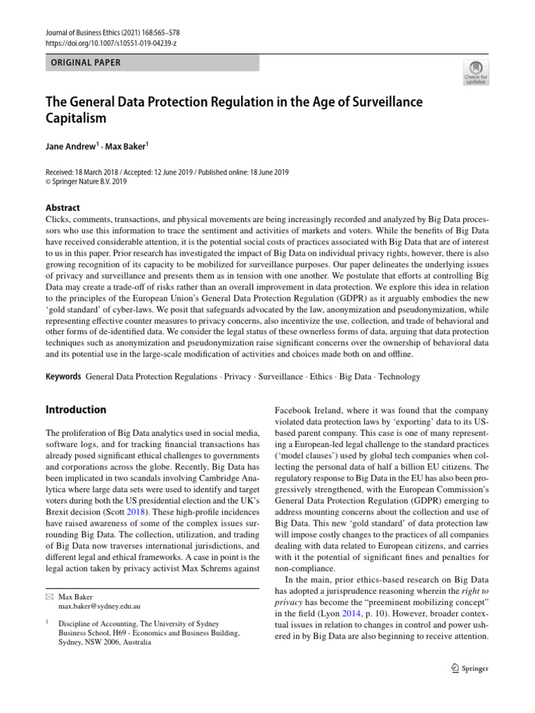 The General Data Protection Regulation in The Age of Surveillance | PDF ...