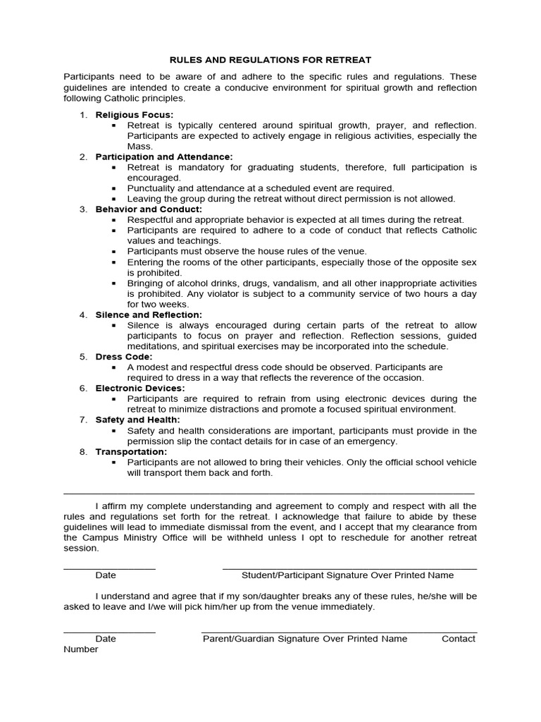 College Retreat RULES AND Regulations New | Download Free PDF | Prayer ...