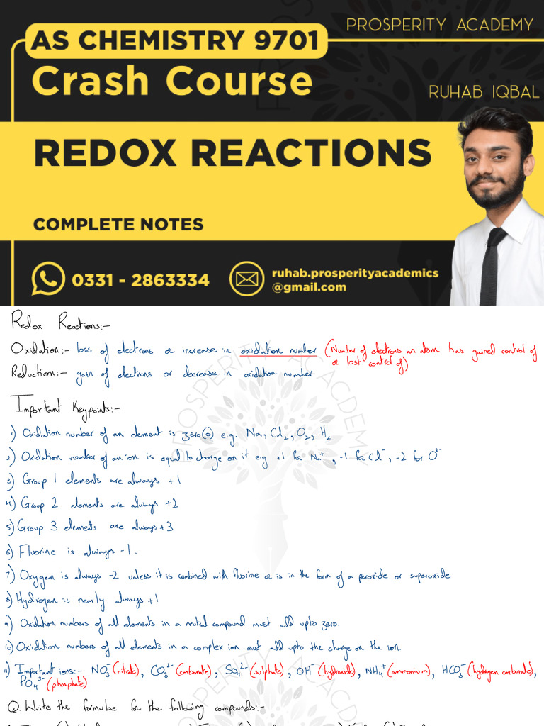 Redox Reactions 1 Pdf