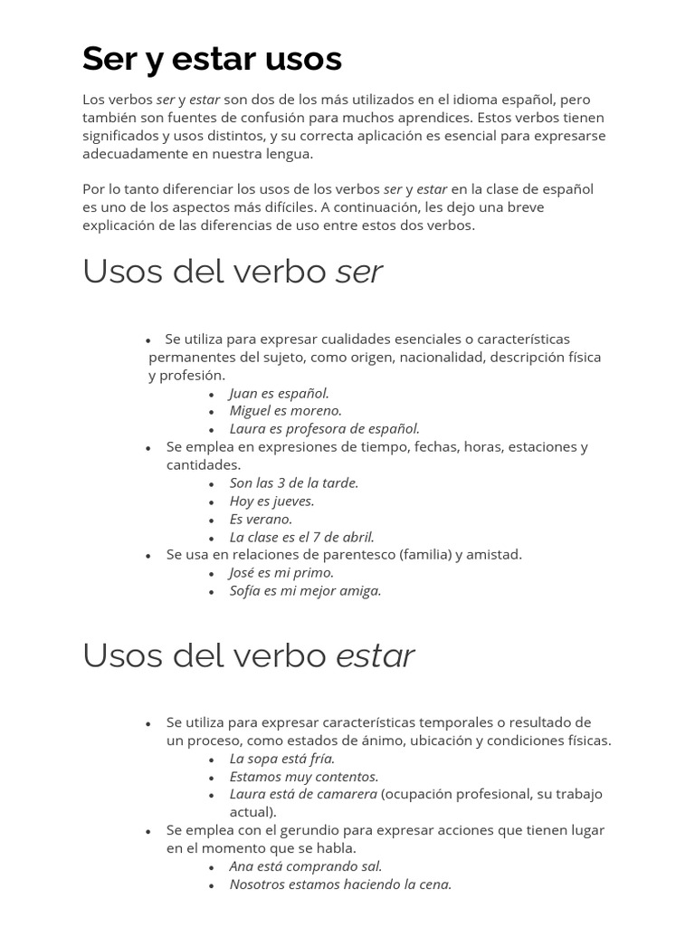 Ser y Estar Usos | PDF | Verbo | Lingüística