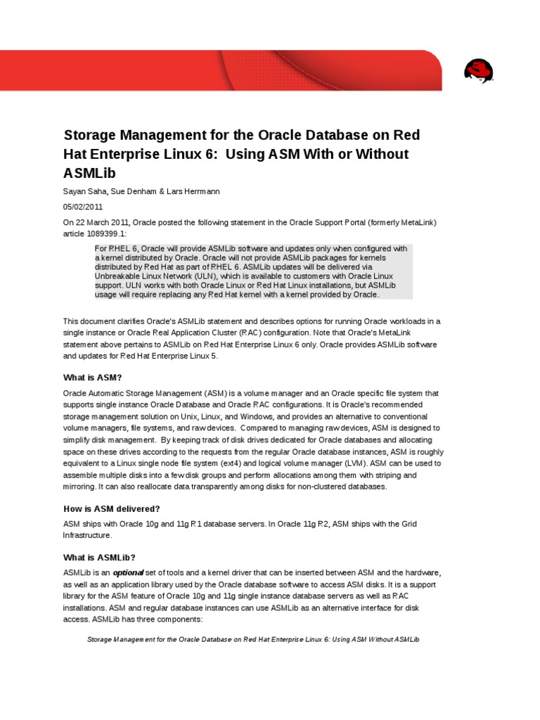 Oracle On Rhel With or Without Asm Asmlib 0 | PDF | Oracle Database | Linux