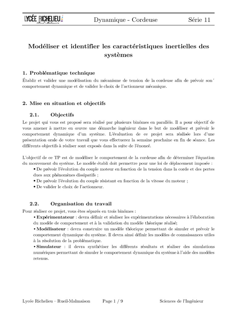TP Dynamique Cordeuse | PDF