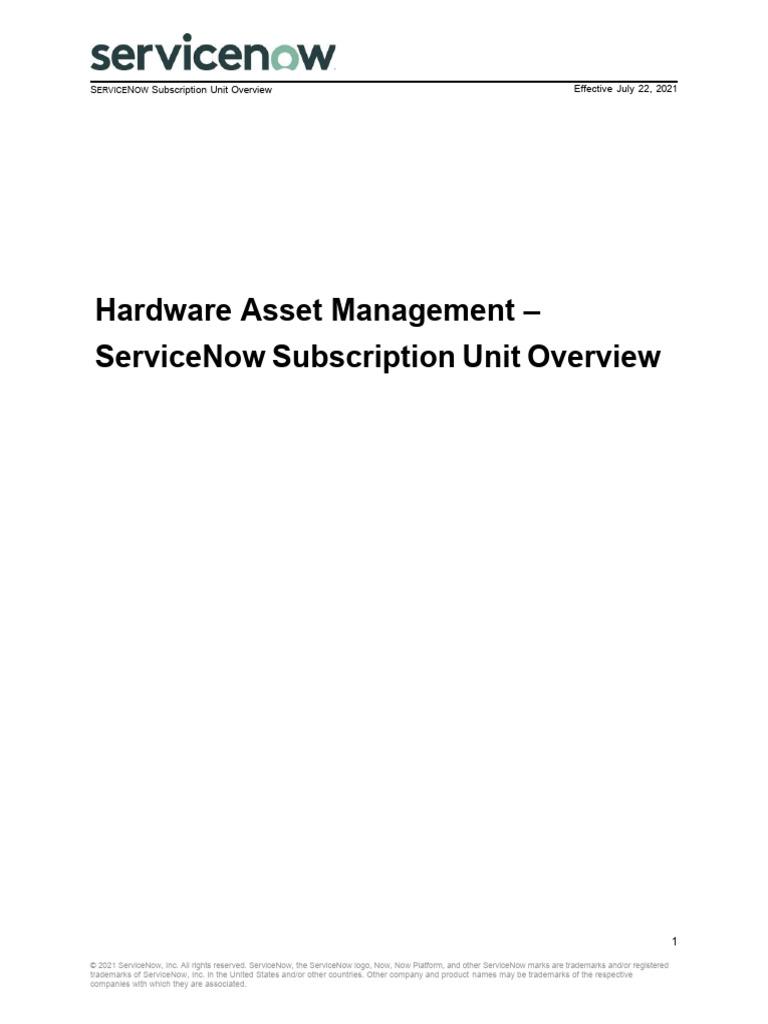 Hardware Asset Management_Subscription Unit Overview_ServiceNow | PDF ...