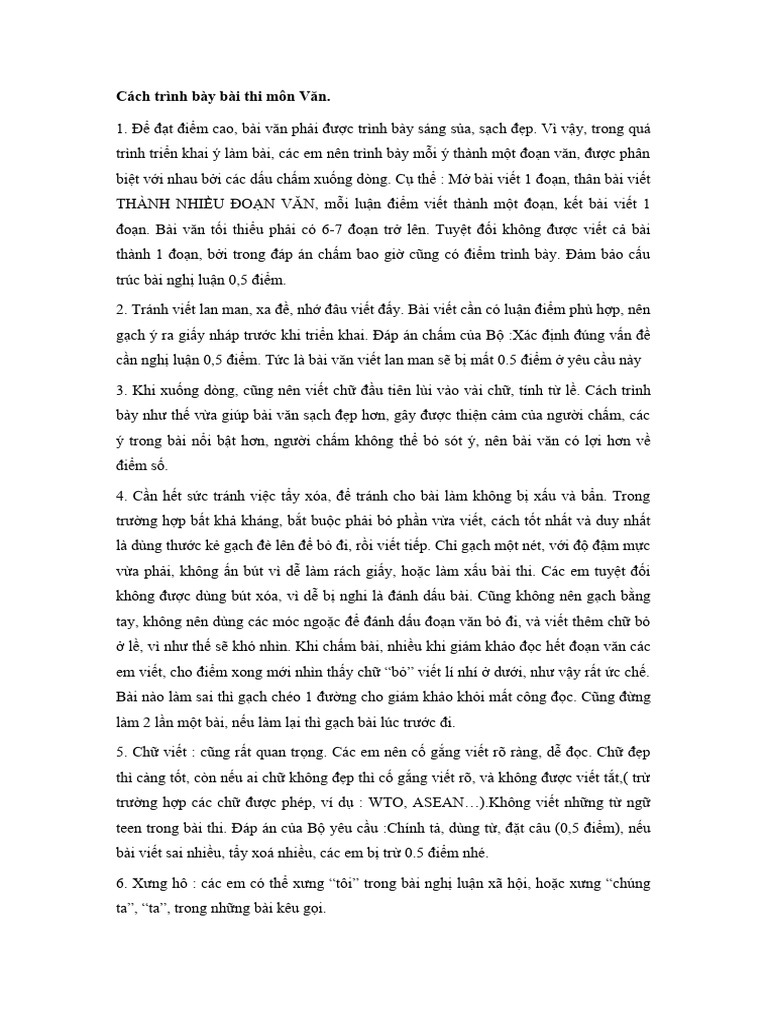 Cách Trình Bày Bài Thi Môn Văn | PDF
