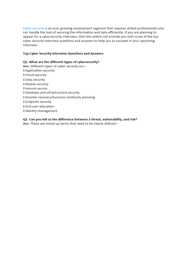 Cyber security questions and answers pdf security computer security