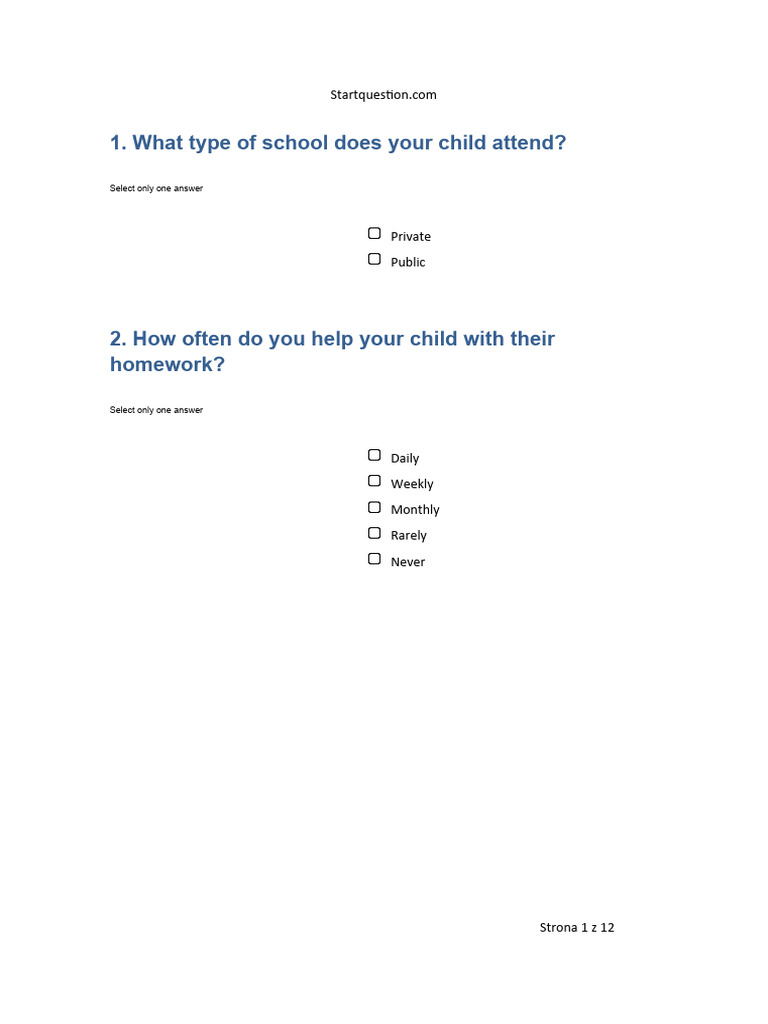 Parental Involvement Survey for Education | PDF | Homework ...