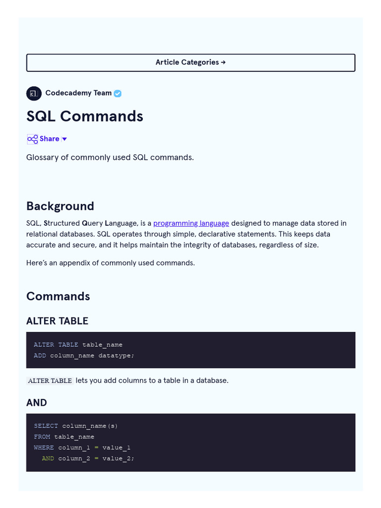 SQL Commands - Codecademy | Download Free PDF | Table (Database) | Sql