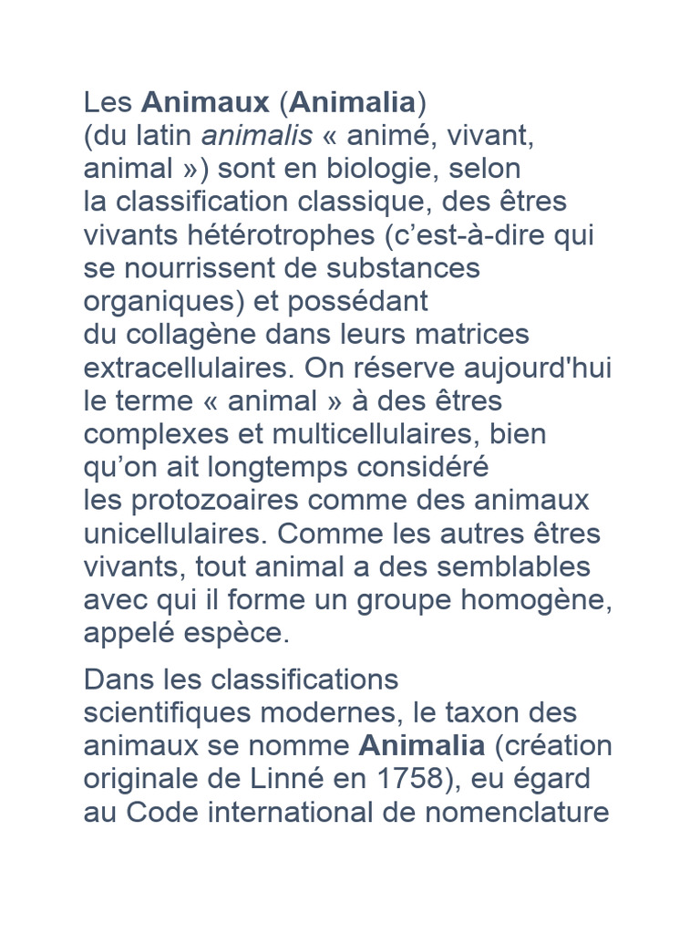 Classification des Animaux (Animalia) | PDF | Nom binominal | Biologie