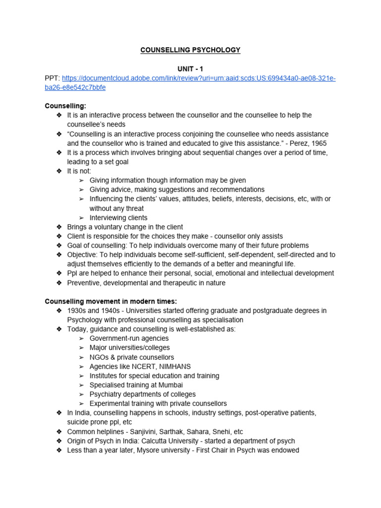Counselling psychology notes pdf psychotherapy counseling psychology