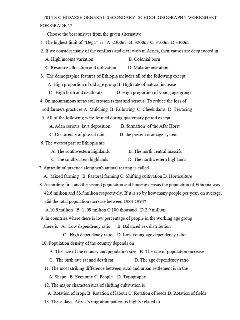 GEO WORKSHEET 1 PDF Geography Drainage Basin