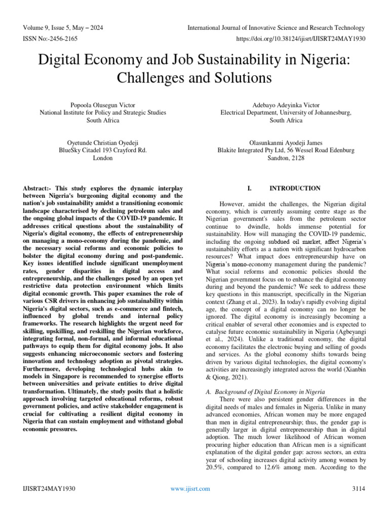 Digital Economy and Job Sustainability in Nigeria: Challenges and ...