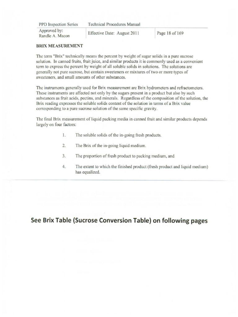 Brix Table USDA Conversion Chart | PDF