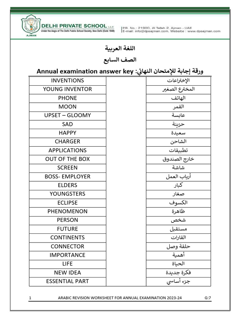 grade 7 - ANSWER KEY | PDF