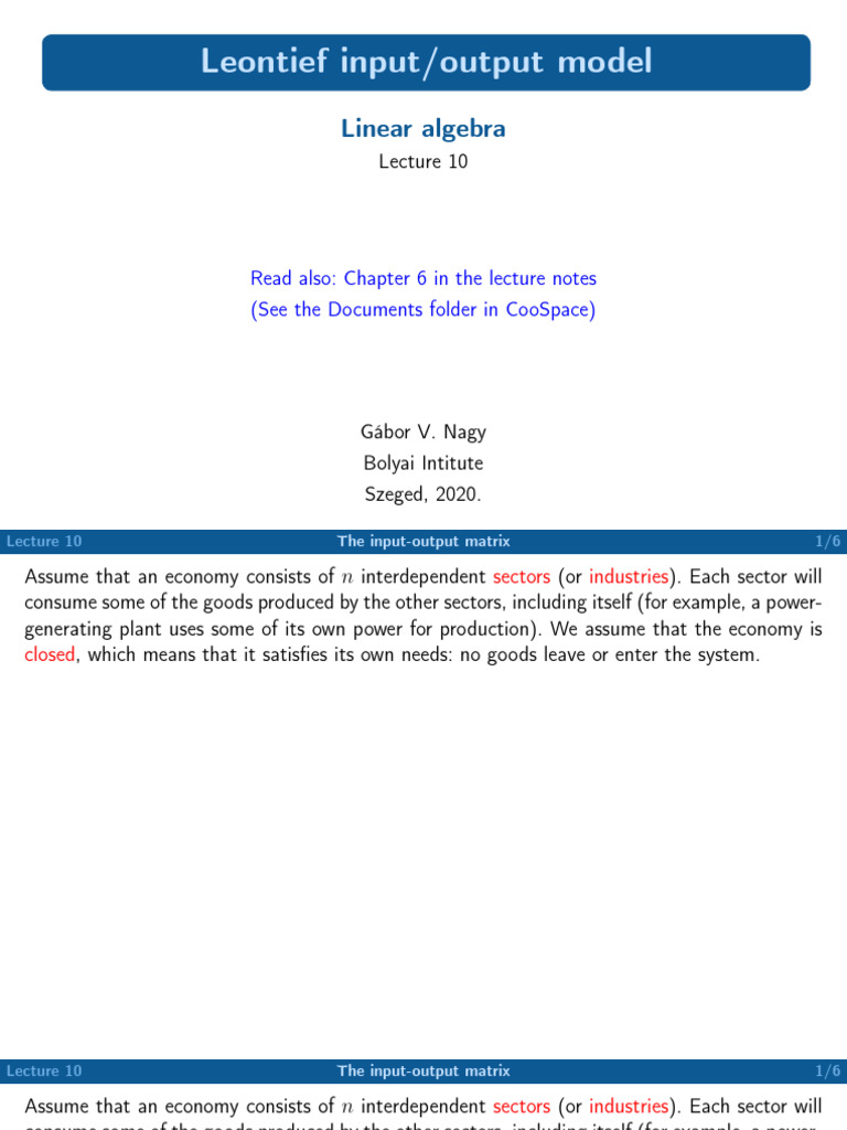 The Main Theory of Leontief Model | PDF | Input–Output Model | Matrix ...