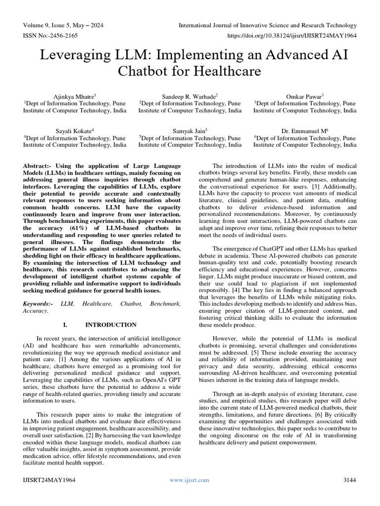 LLM Chatbots in Healthcare: Efficacy Study | PDF | Information ...